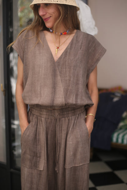 BLUSA ALMENDRA CAFÉ-15% DCTO.