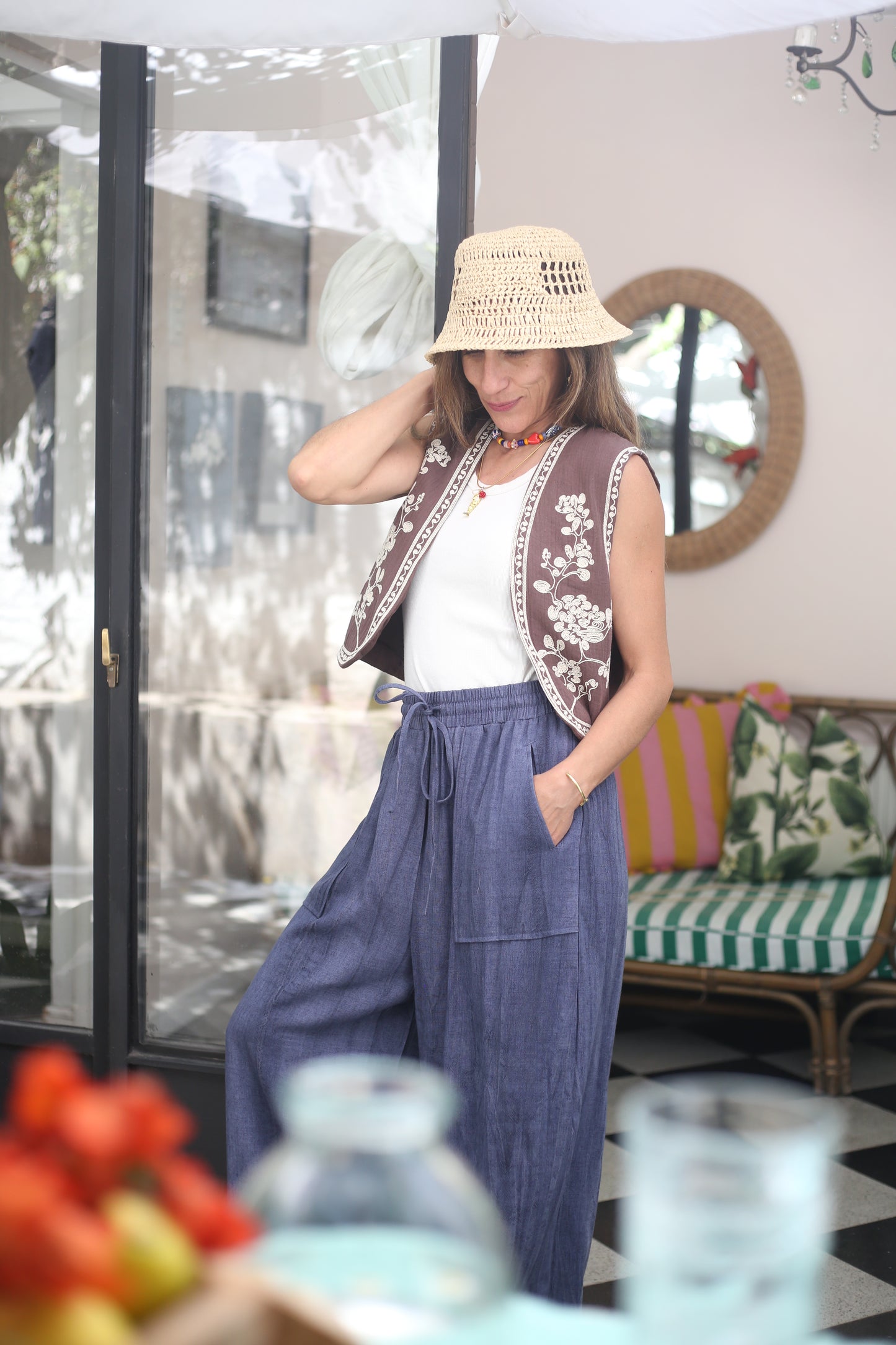 PANTALON ALMENDRA AZUL-20%DCTO.