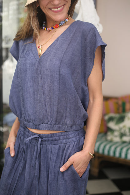 BLUSA ALMENDRA AZUL-15%DCTO.