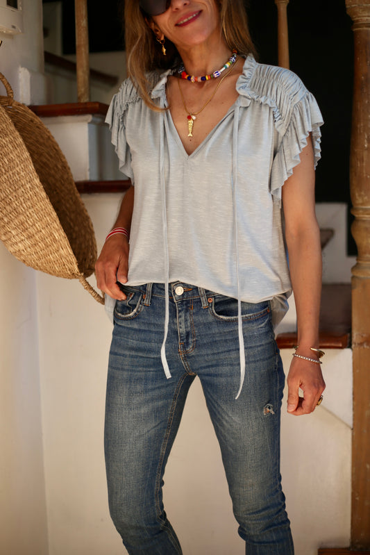 POLERA AMPARO CELESTE.