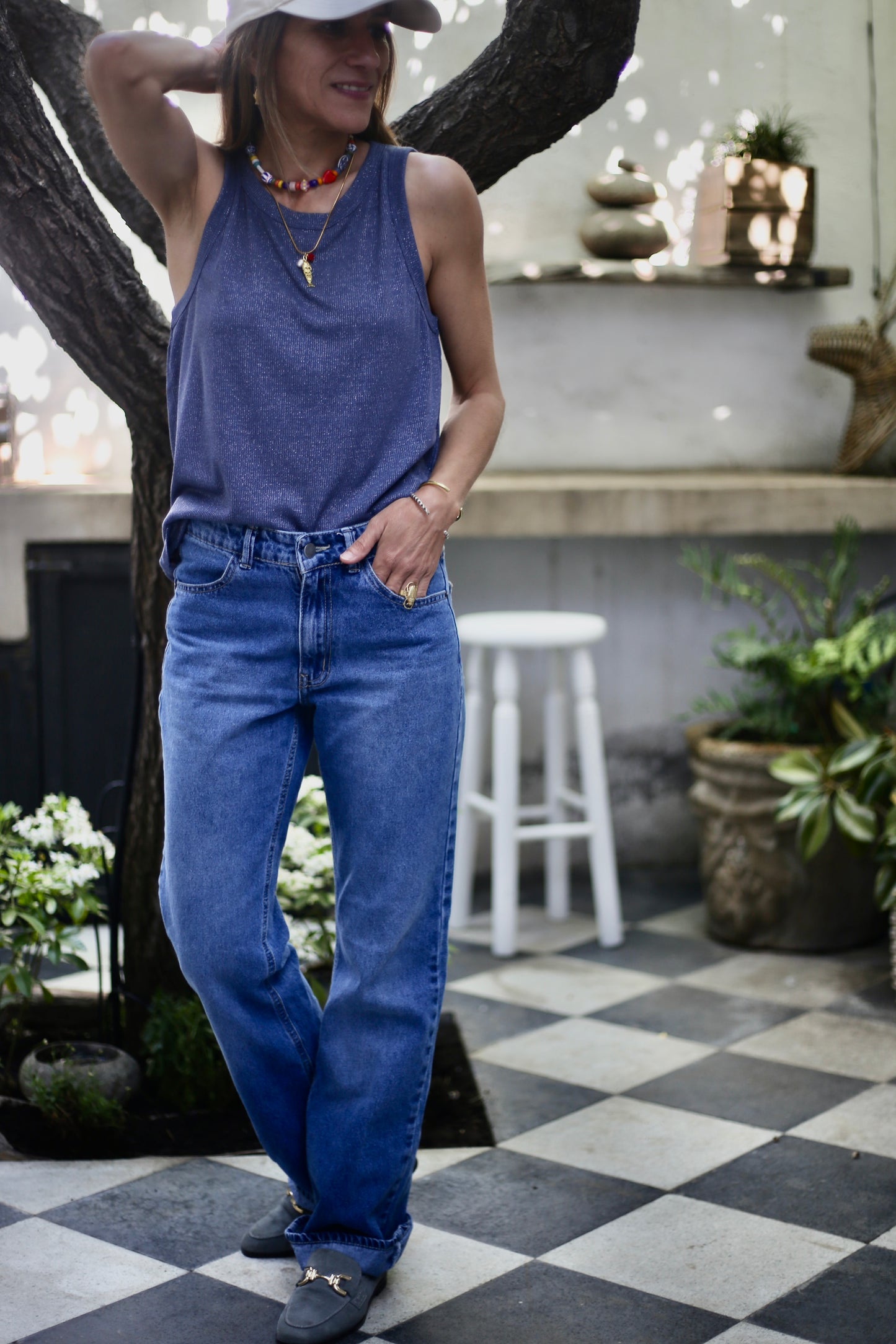 POLERA SARA BRILLOS AZUL