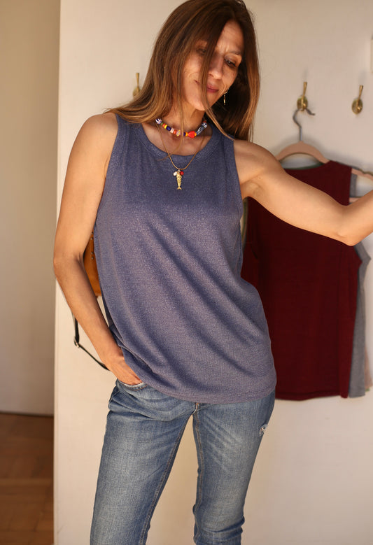 POLERA SARA BRILLOS AZUL