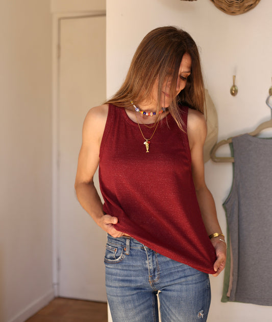 POLERA  SARA BRILLOS BURDEO.