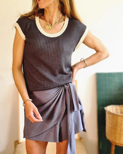 MINI/SHORT CRUZADA LINO GRIS -30% DE DCTO. - Quemepongo