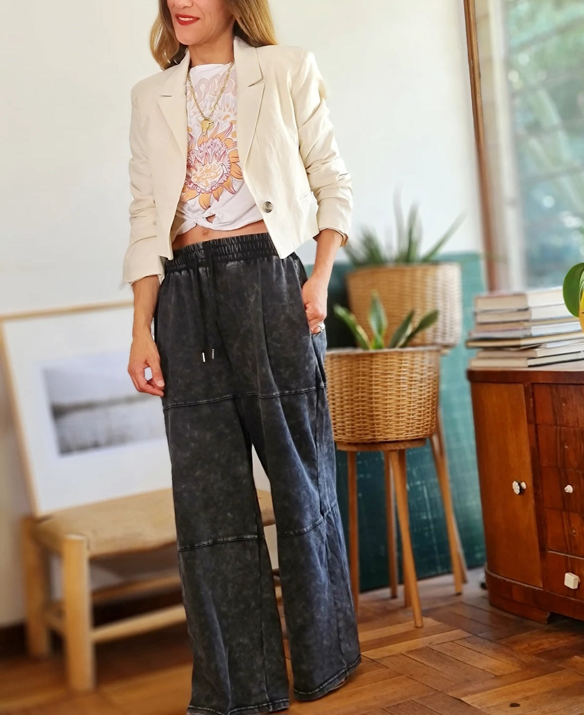 PANTALON ALGODON GRIS DESGASTADO -10% DE DCTO.