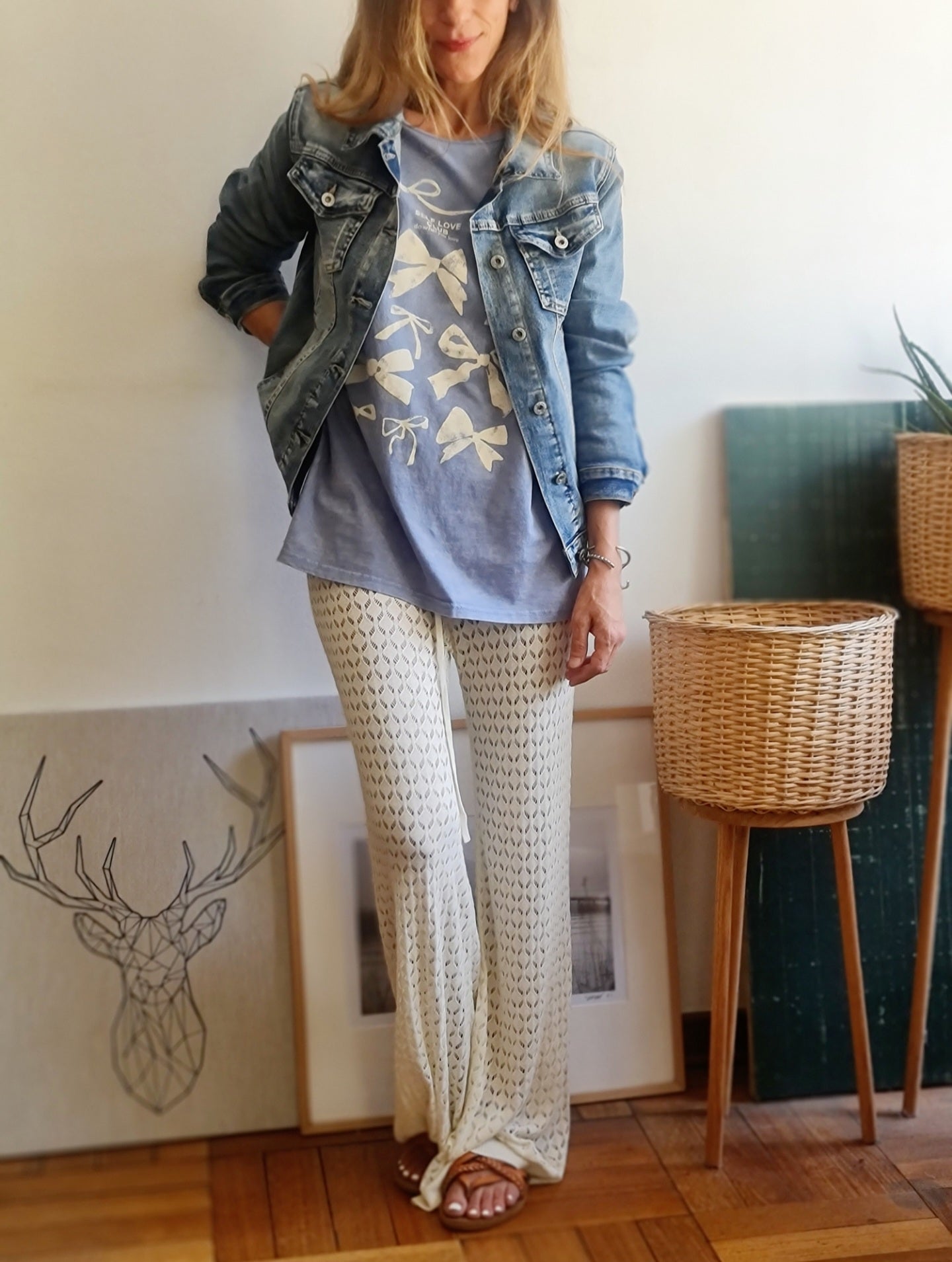PANTALON TEJIDO CREMA.