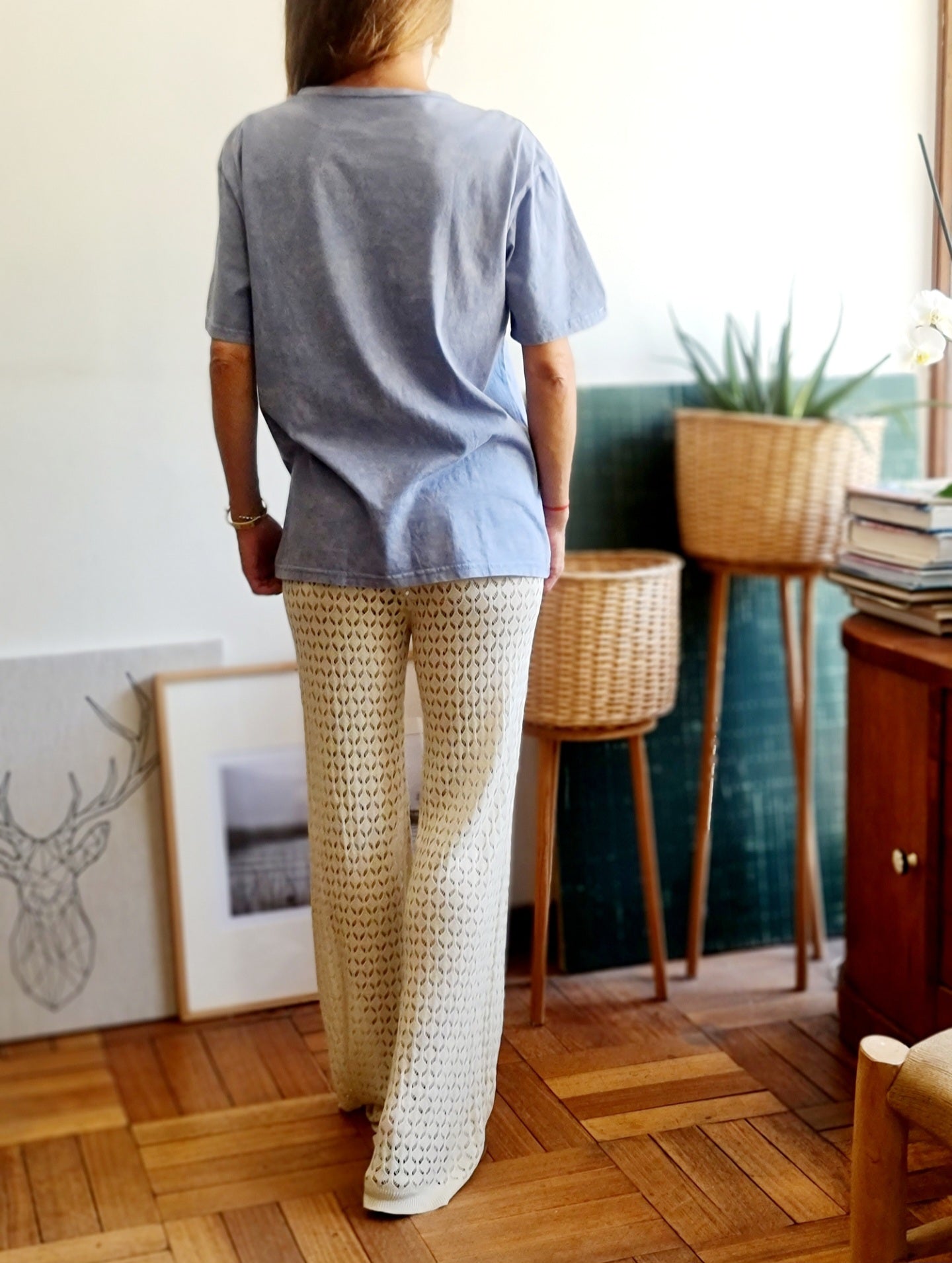 PANTALON TEJIDO CREMA.