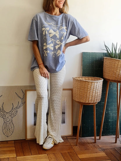 PANTALON TEJIDO CREMA.