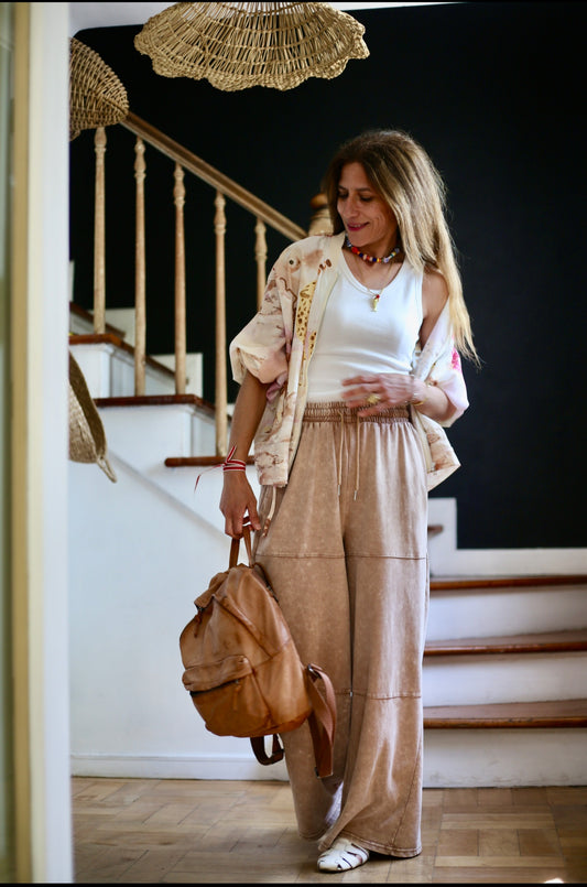 PANTALON ALGODON BEIGE DESGASTADO -15% DE DCTO.