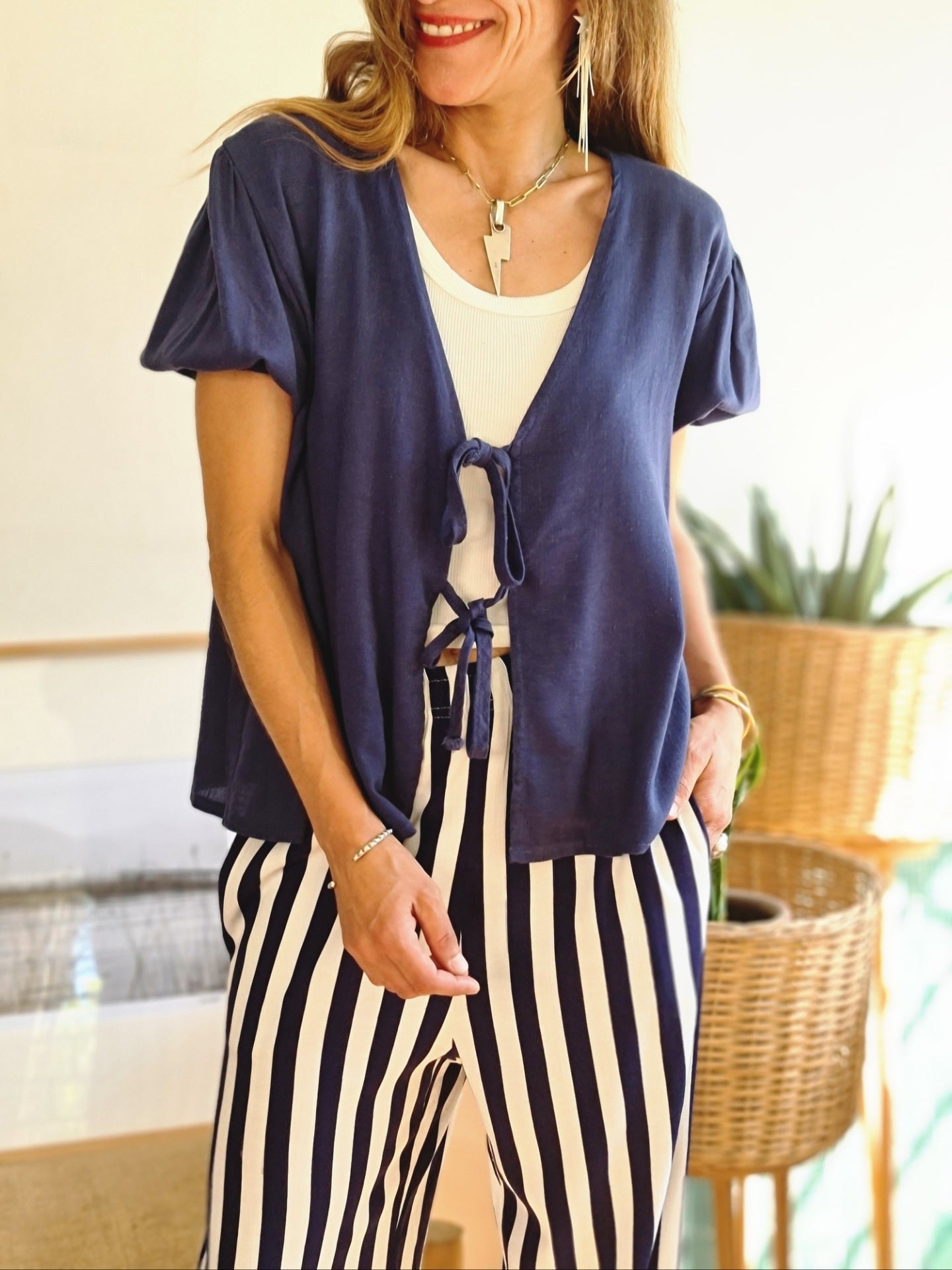 BLUSA LAZOS AZUL -60% DE DCTO.