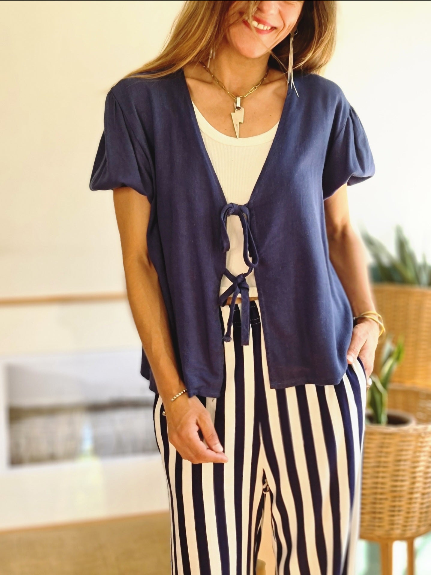 BLUSA LAZOS AZUL -60% DE DCTO.