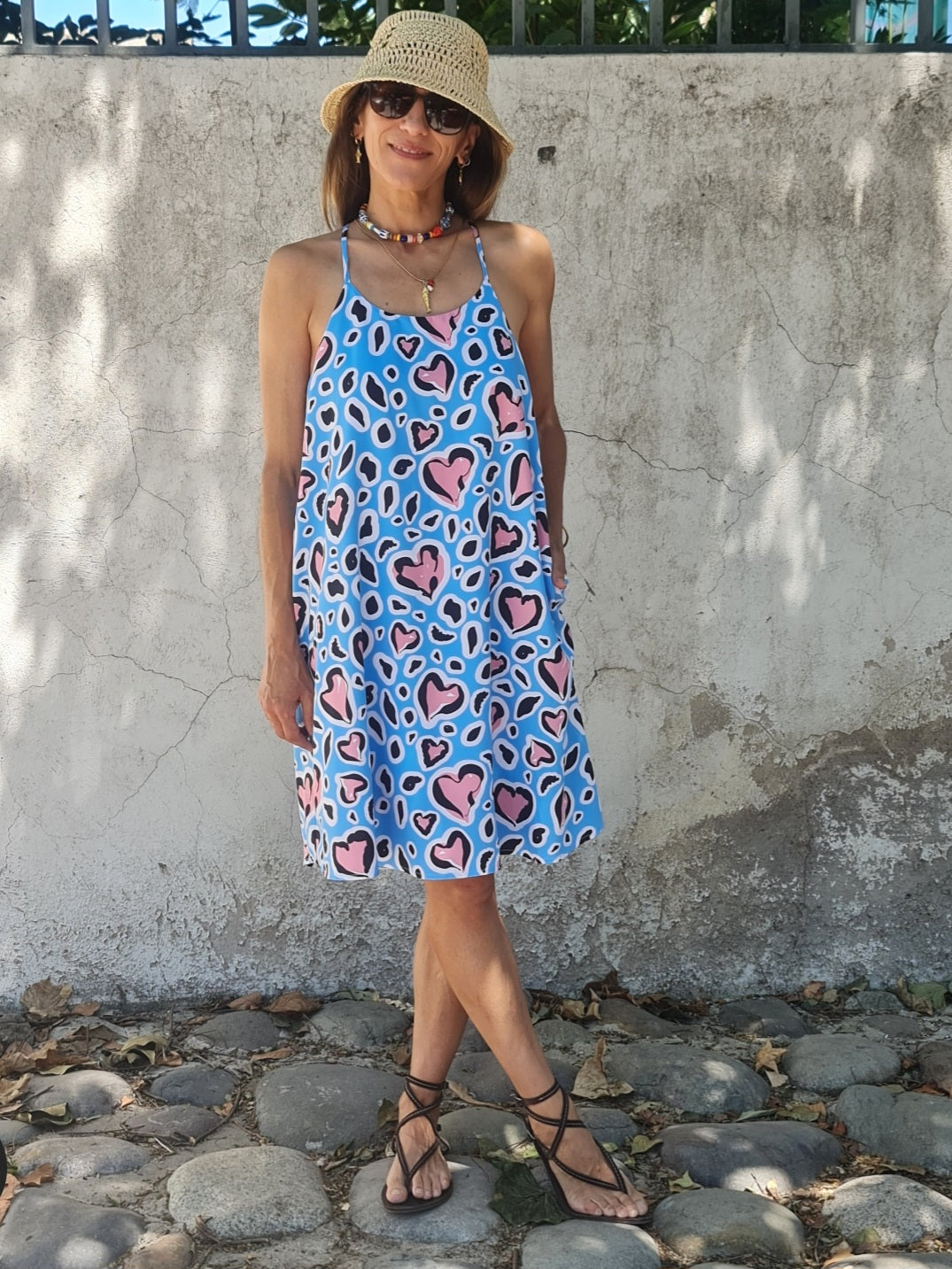 VESTIDO CORAZONES CELESTE -35% DCTO.