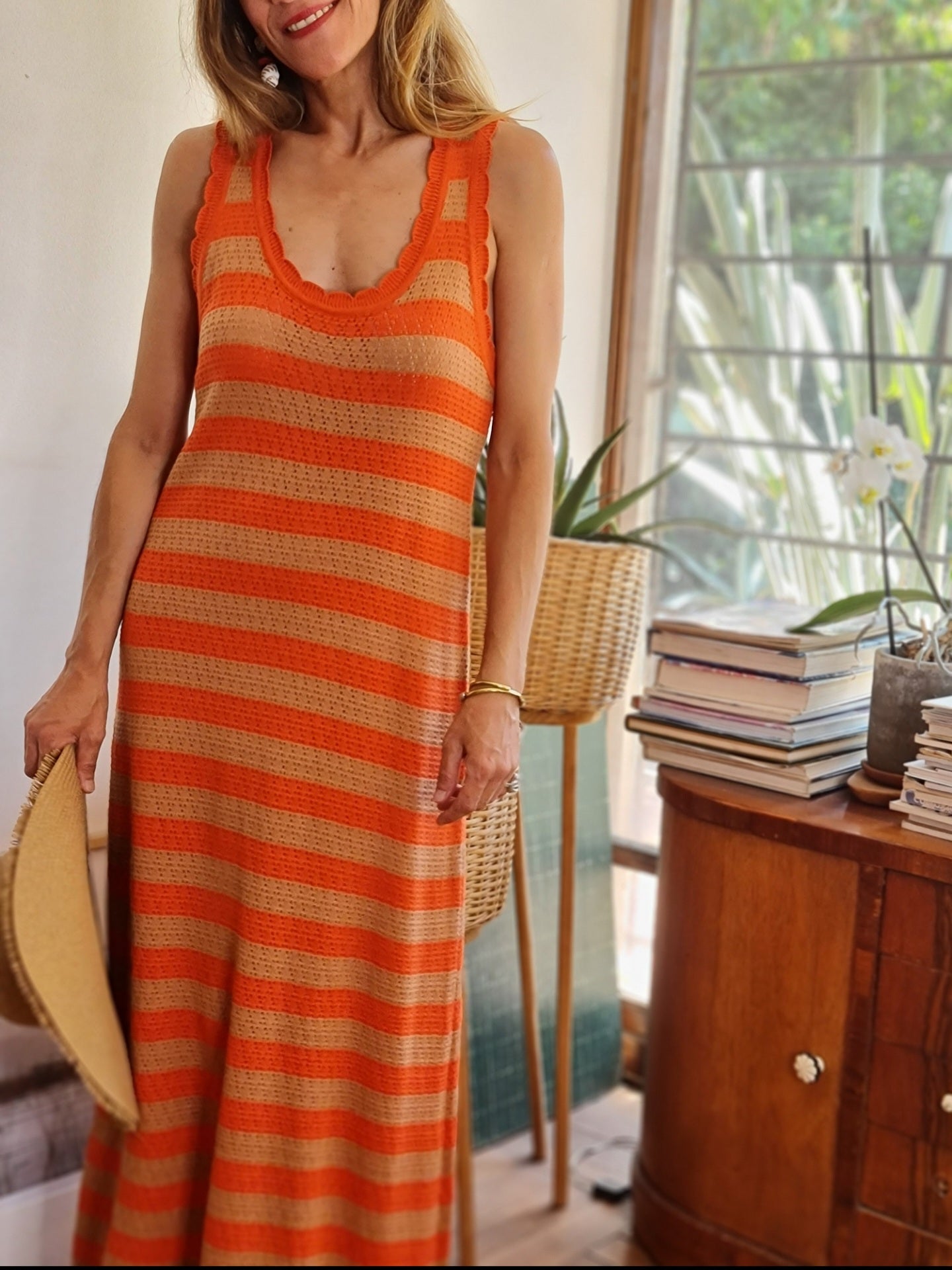 VESTIDO CERDEÑA NARANJO/BEIGE -60% DE DCTO..