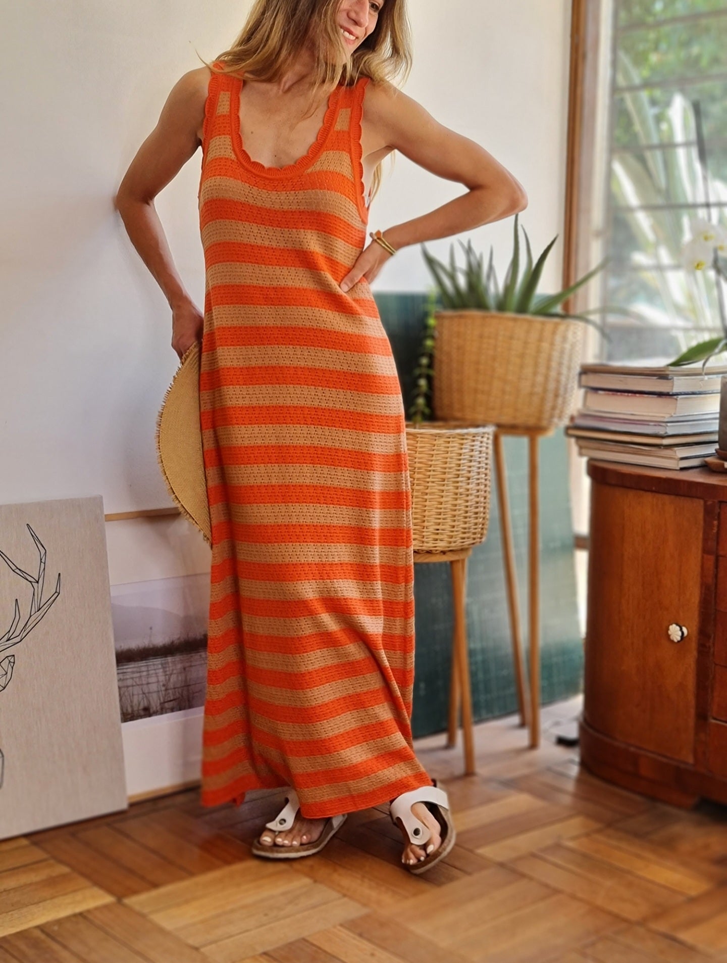 VESTIDO CERDEÑA NARANJO/BEIGE -60% DE DCTO..