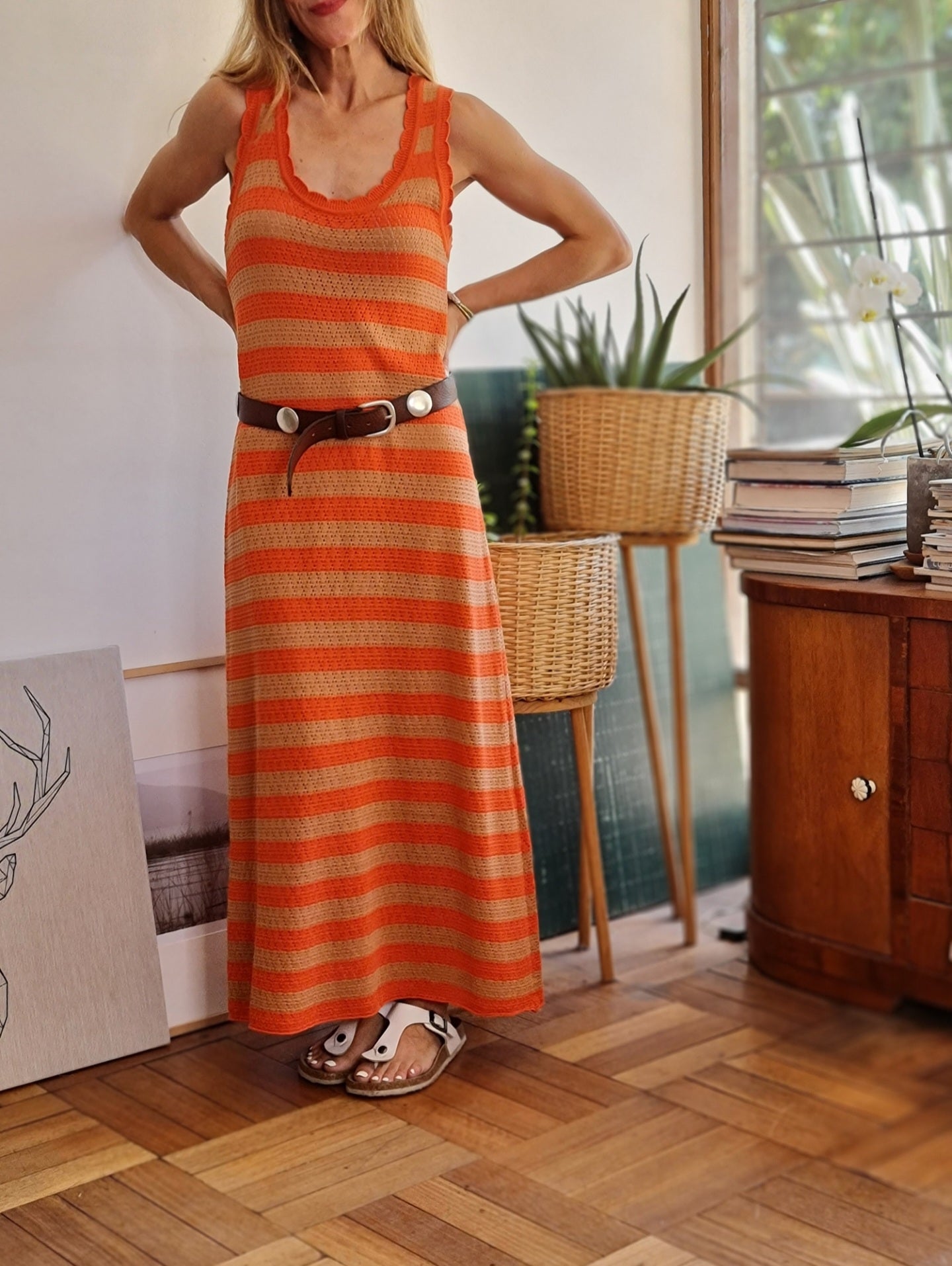 VESTIDO CERDEÑA NARANJO/BEIGE -60% DE DCTO..
