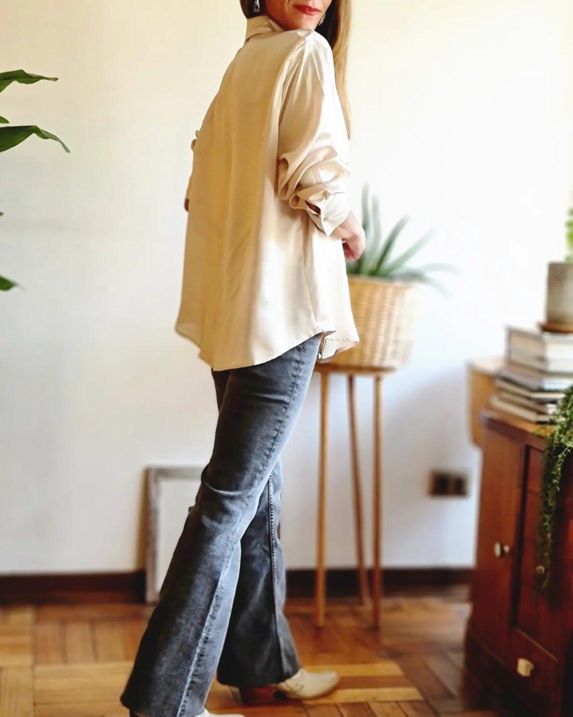 Blusa Satin Beige Dorada - Queme Pongo Tienda