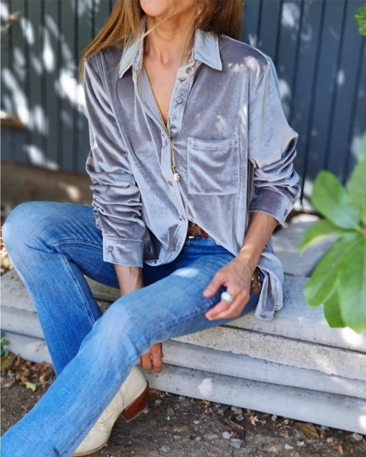 Blusa Terciopelo Gris - Queme Pongo Tienda