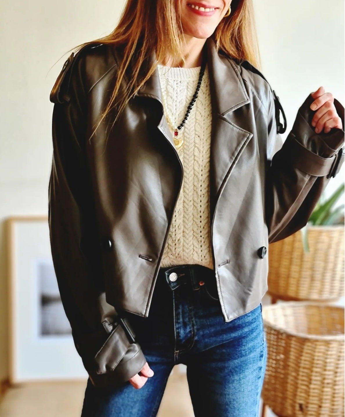 Chaqueta Crop Eco Cuero Crema - Queme Pongo Tienda