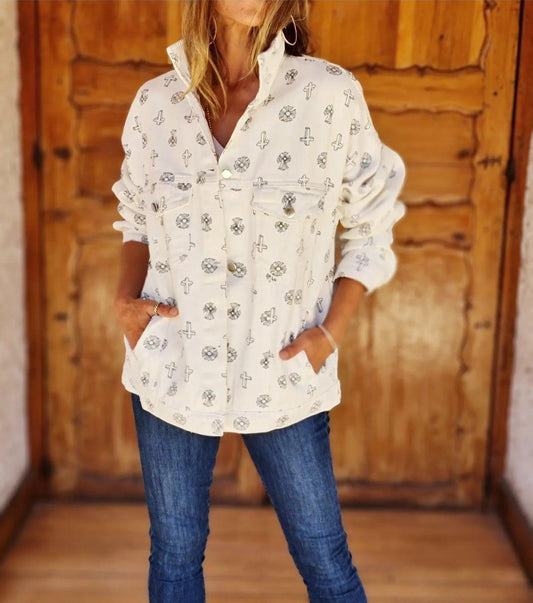 Chaqueta Jeans Cruces Blanca - Queme Pongo Tienda