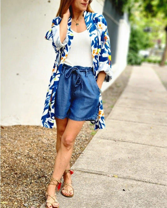 Kimono Lino Flo Azul - Queme Pongo Tienda