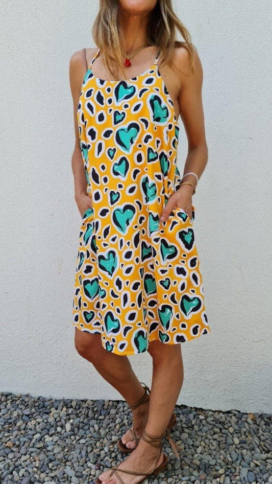 VESTIDO CORAZONES AMARILLO -60% DE DCTO. - Quemepongo